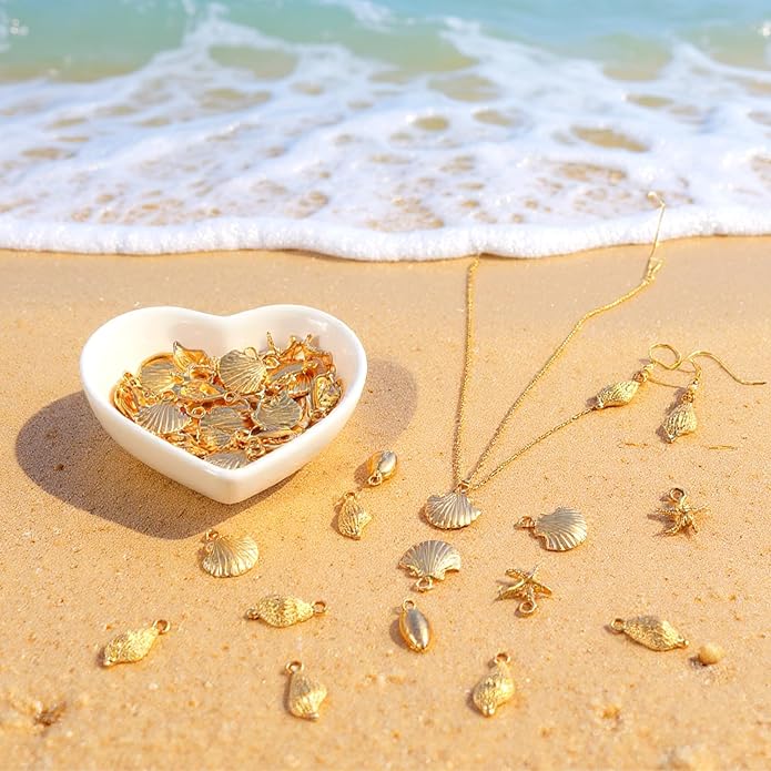 80pcs Metal Pendant Charms, Shell Starfish Conch Charms Alloy Ocean, Starfish - Image 5