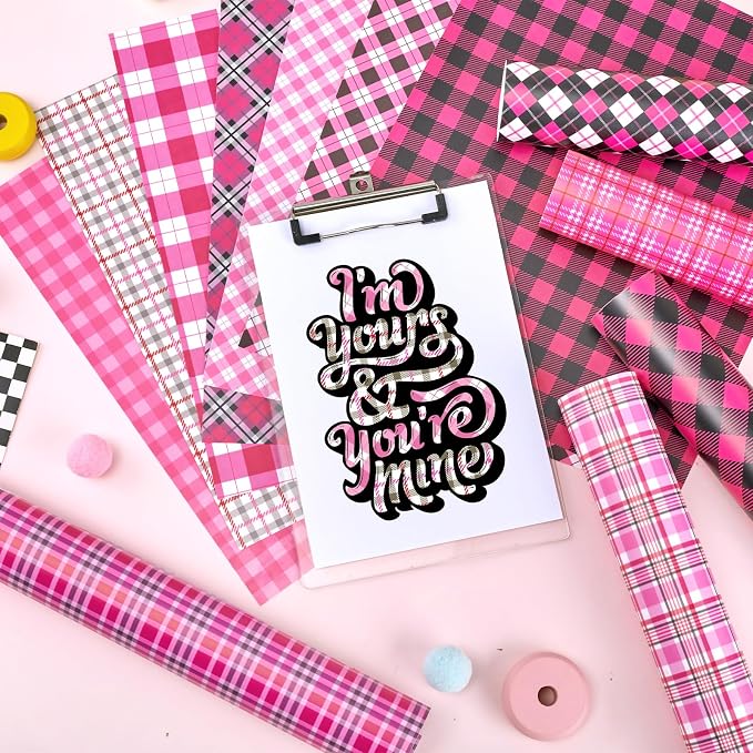 Tintnut Black Pink Plaid Permanent Vinyl, waterproof, easy peel & stick - Image 7