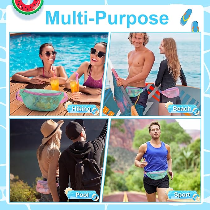 Hsei 2 Pcs Mesh Shell Bags for Beach Shelling Seashell Collecting Fanny Pack - Image 4