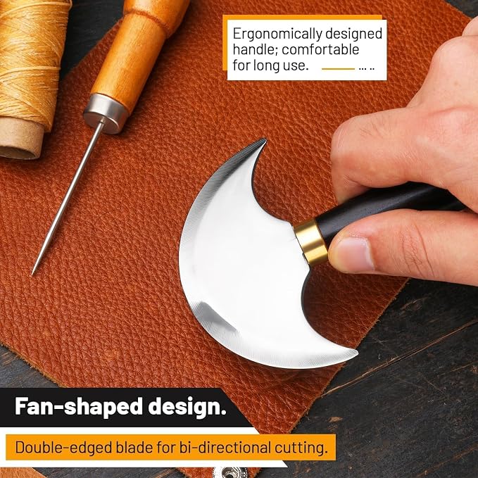 Round Leather Knife with Ebony Wooden Handle, Sharp Round Head Craft Skiving - Image 7