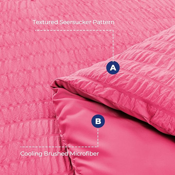 HYMOKEGE Hot Pink Twin Comforter Set Seersucker 5 Pieces, All Season Luxury Bed - Image 4