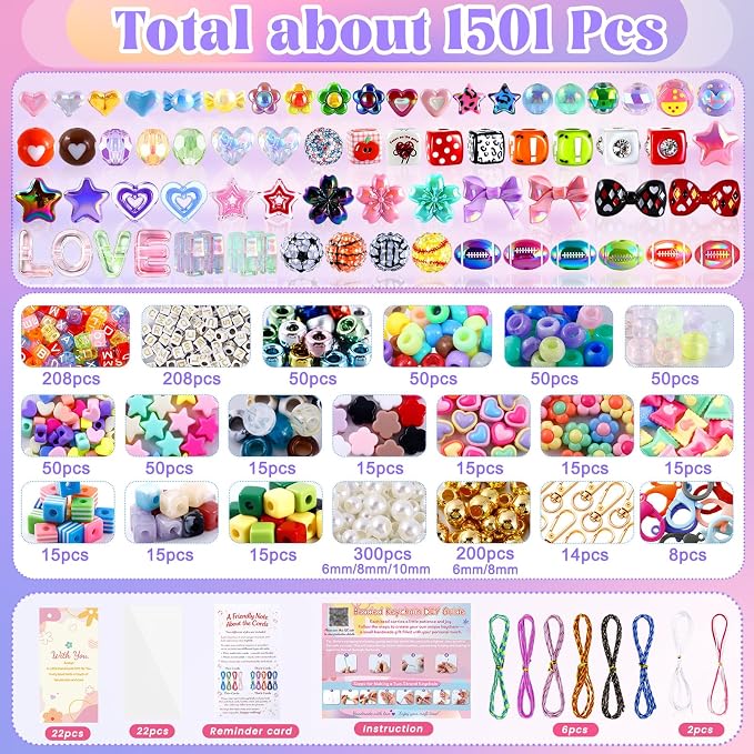 TOHONGADON 1501 Pcs DIY Bag Charm Kit, Colorful Keychain Making Kit, - Image 2