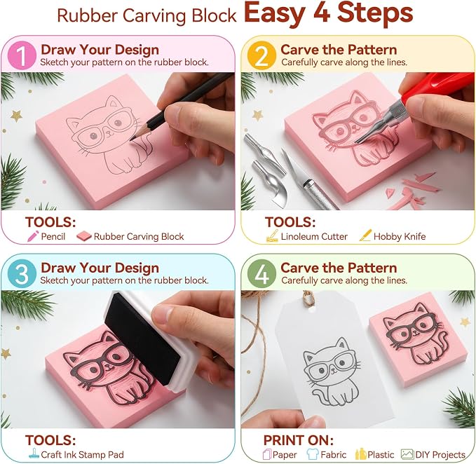 WAYCOM 10-Pack Linoleum Blocks for Printmaking: Linocut kit - Image 6