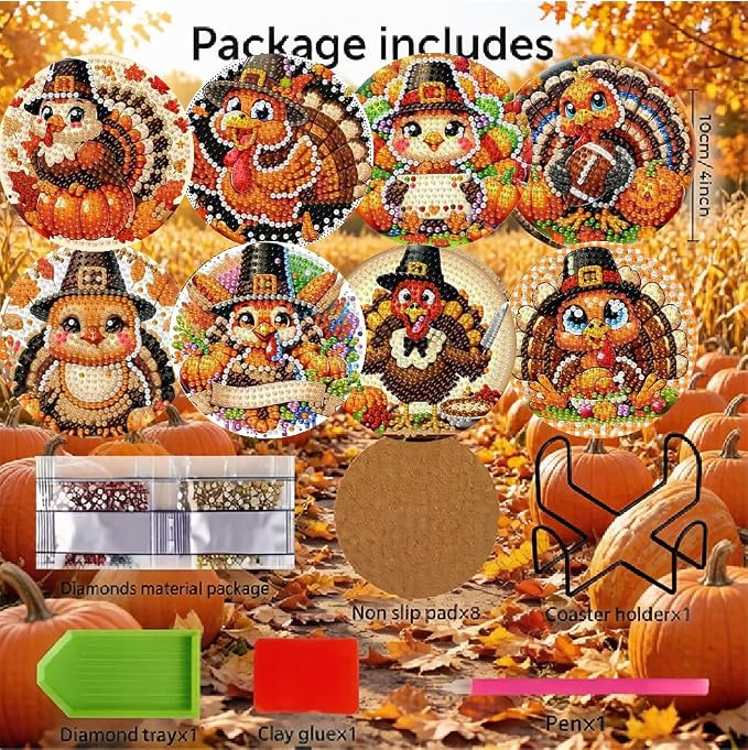 LWZAYS 8 Pcs Turkey Diamond Art Coasters Kit - Image 2