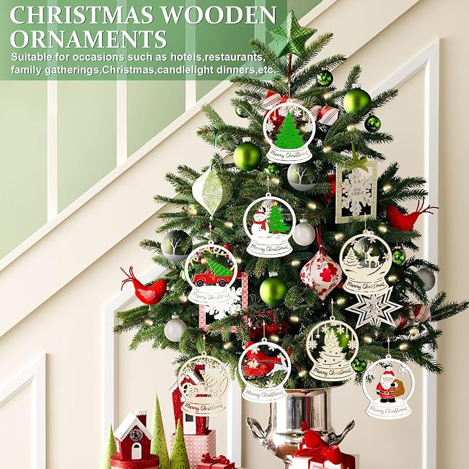 36PCS Wooden Hollow Christmas Ornaments - Image 2