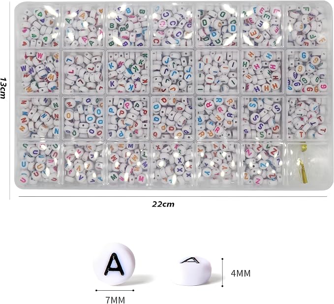 1400 Pieces 4x7mm White Round Acrylic Alphabet Letter Beads A-Z Heart Pattern - Image 2