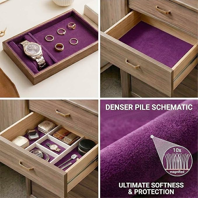 Dark Purple Self Adhesive Soft Velvet Drawer Liner DIY Fabric Felt Liner - Image 3