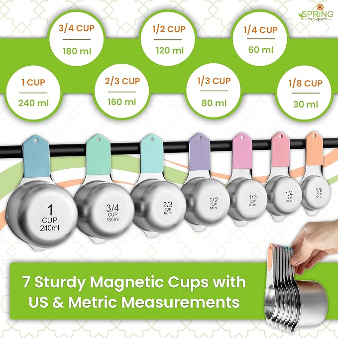 Spring Chef Magnetic Measuring Cups & Spoons Set of 15, Pastel | Stackable - Image 7