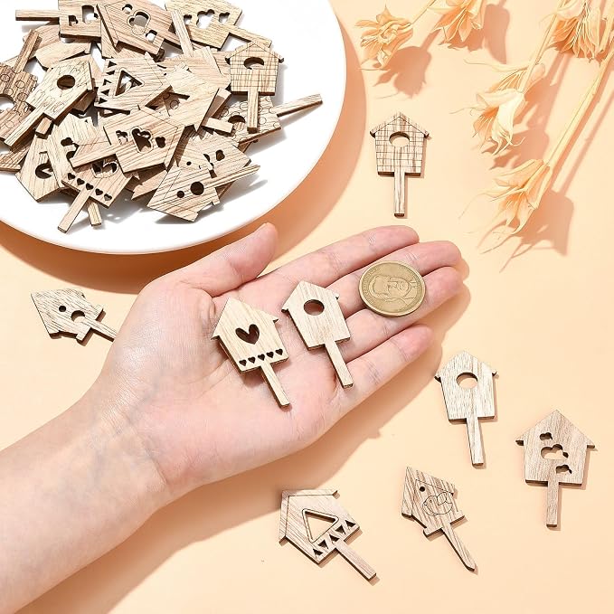 100 pcs Mixed Styles House Theme Unfinished Wood Cutout Charms Lovely Home Wood - Image 4