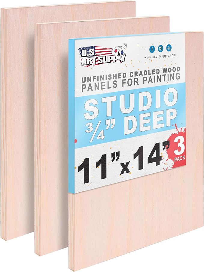 U.S. Art Supply 11" x 14" Unfinished Cradled Wood Panels by USArtSupply