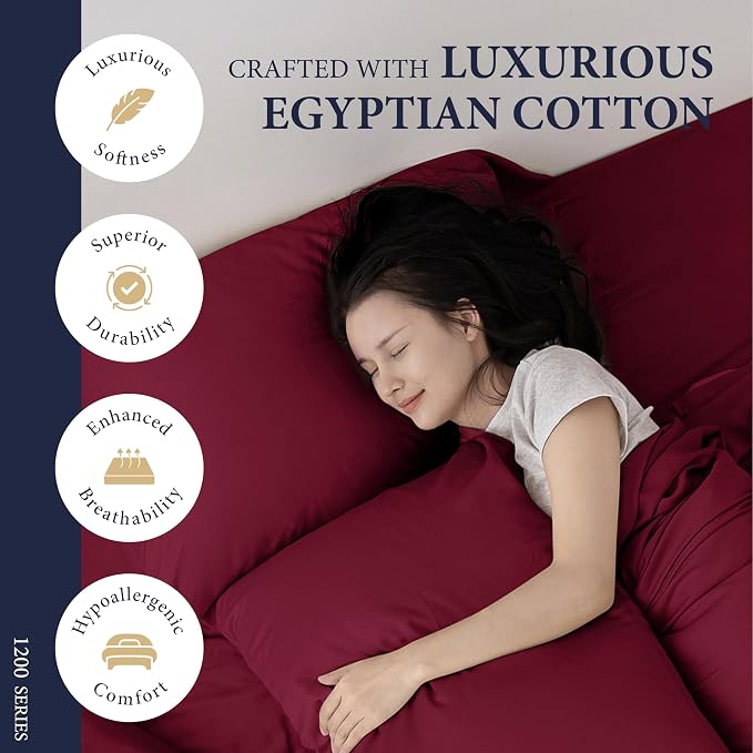 100% Egyptian Cotton Pillow Cases King Size Set of 2 - Image 2