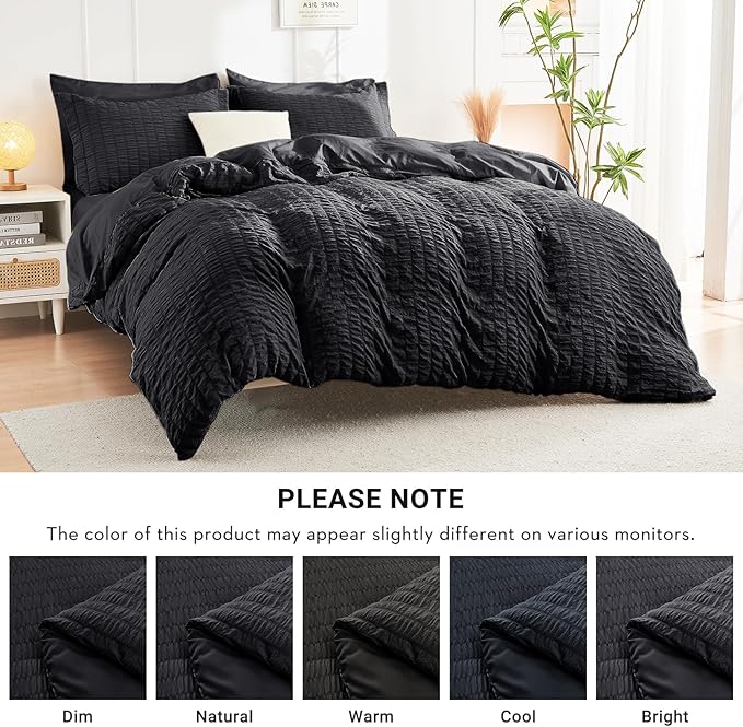 HYMOKEGE Black Twin XL Comforter Set Seersucker 5 Pieces, All Season Luxury Bed - Image 6