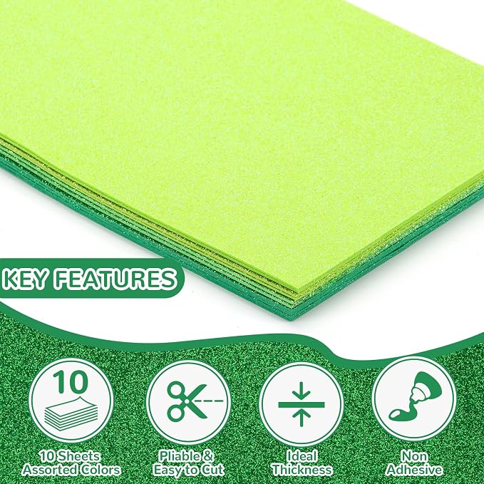10 Pack Glitter Foam Sheets Craft 8 x 12 inch | 5 Colors Sparkles Foam Paper - Image 4