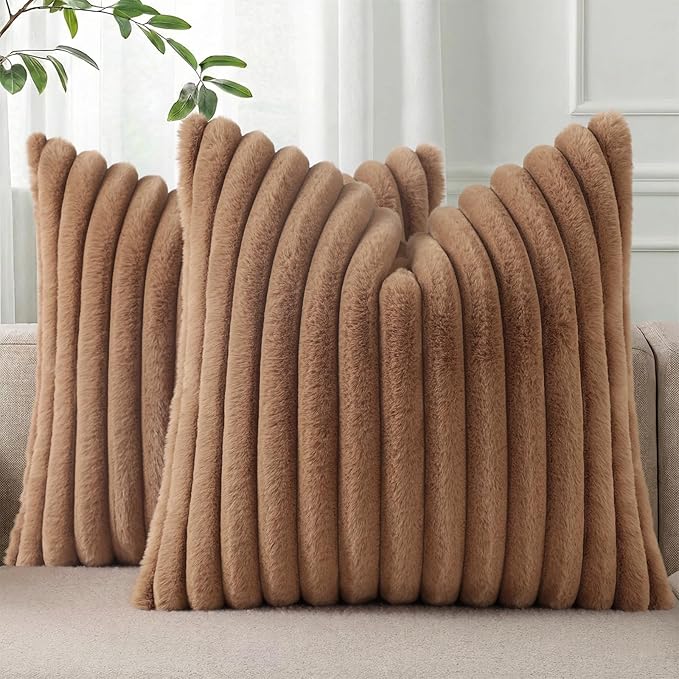 Pallene Faux Fur Plush Throw Pillow Covers 22x22 Set of 2, Luxury Soft Fluffy by PALLENE