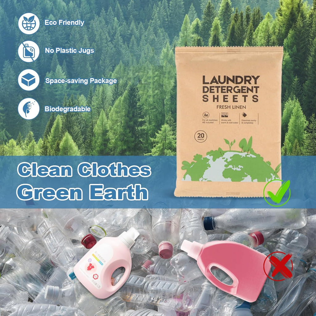 Laundry Detergent Sheet, Eco-Friendly & Hypoallergenic Wash Strips, Natural Ingredients, Ultra-Concentrated, Travel-Ready, No Plastic Jug- Unscented, (60 Loads) 30 Sheets