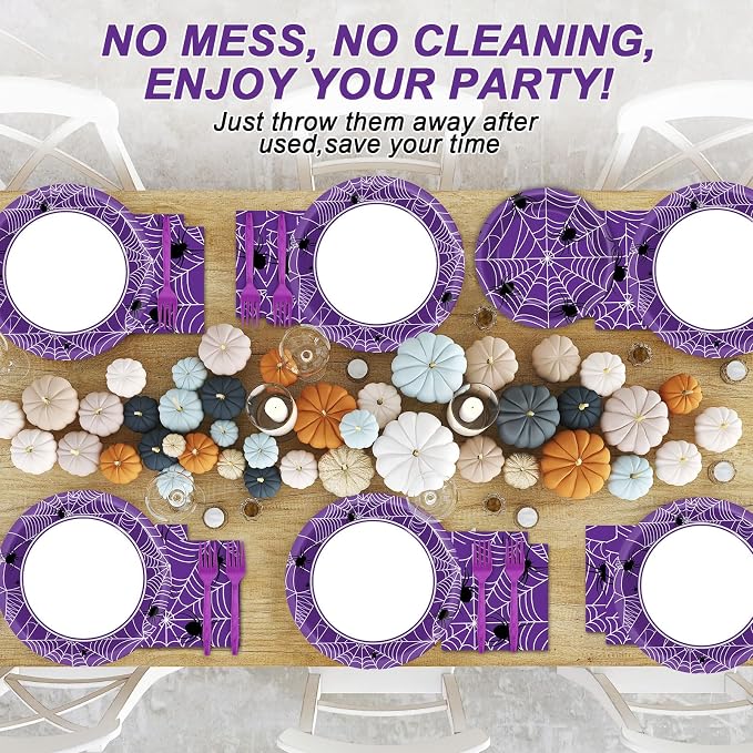 Qyeahkj 100 Pcs Halloween Birthday Party Supplies Paper Plates and Napkins Set - Image 5