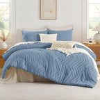 Andency Greyish Blue Comforter Set King Size, Boho Soft Warm Tufted Bedding - Image 2