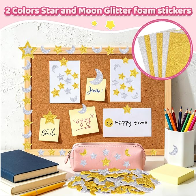894Pcs Foam Stickers, Colorful Foam Shape Stickers Self Adhesive Star Moon - Image 4