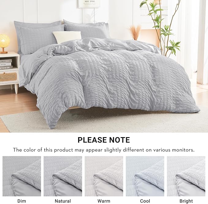 HYMOKEGE Light Grey Oversized King Comforter Set Seersucker 7 Pieces, All - Image 6
