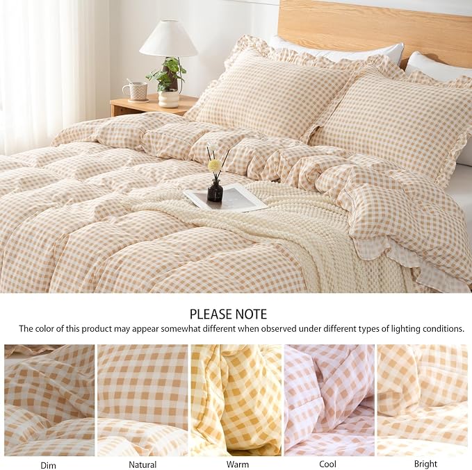 Gingham Duvet Cover Twin Size, 2 Pieces Soft Breathable Microfiber Plaid - Image 4