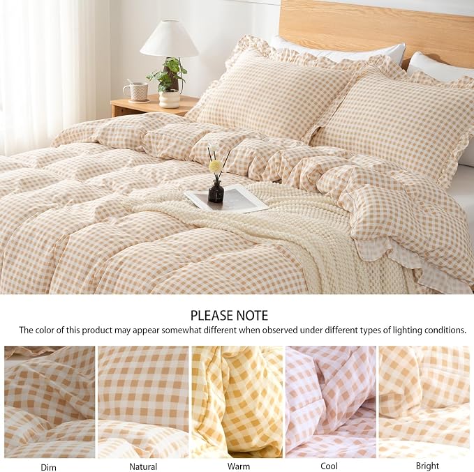 Gingham Duvet Cover King Size, 3 Pieces Soft Breathable Microfiber Plaid - Image 4