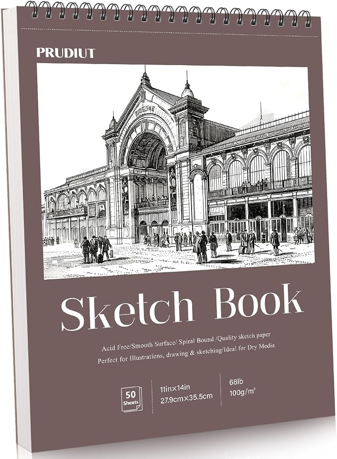 Sketch Book 11×14 inch, Spiral Bound Sketch Pad 50 Sheets, Acid-Free Sketchbook by Prudiut