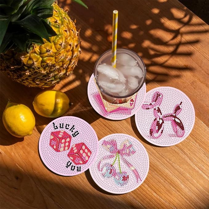 8PCS Pink Disco Diamond Art Coasters Kit - Image 5