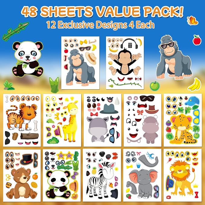 Aowplc 48 Make A Safari Animal Sticker Sheets - Image 2