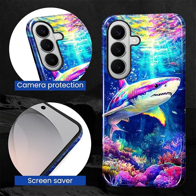 for Samsung Galaxy S26+ Case, Colorful Ocean Sharks Pattern Glossy 2 in 1 - Image 5
