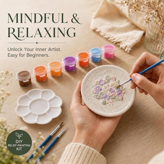 HuiBeans 3 Pcs DIY Floral Plaster Plate Painting Kit - Image 4