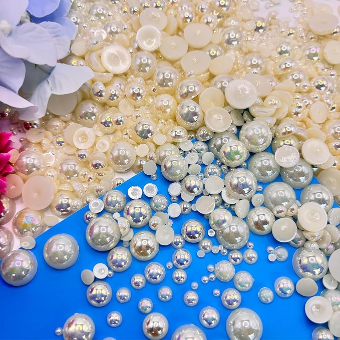 1500PCS 3-14mm Ivory AB Flatback Pearls, 150g Half-Round ABS Pearls - Image 3