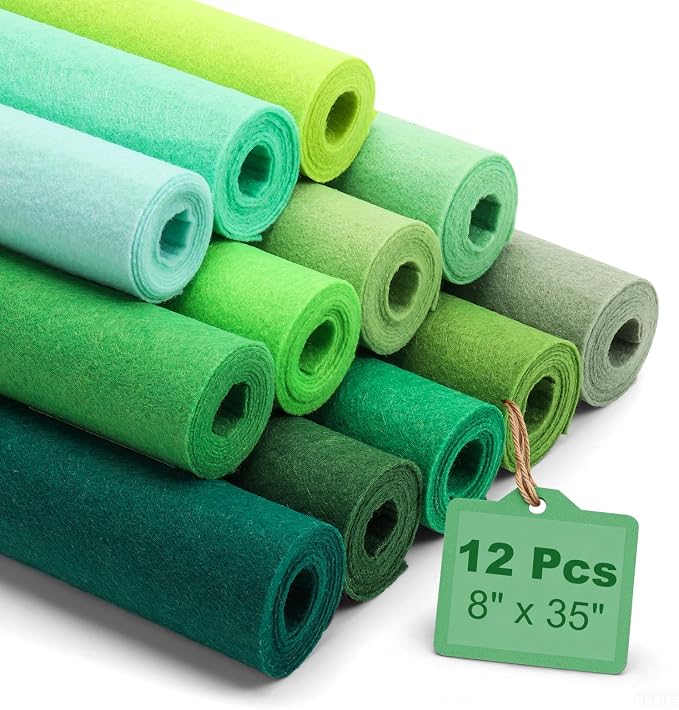 Large Stiff Felt Sheets 8"x35" – 12 Assorted Colors Felt Fabric Bundle Pack by ZANEXIR