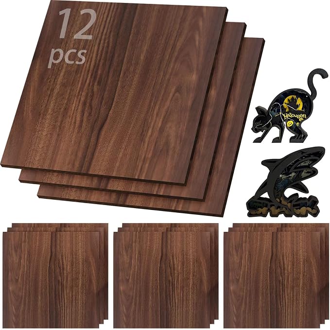12 Pcs Walnut Unfinished Wood Craft, 3MM 1/8" x 12" x 12" Walnut Unfinished by Vemkyrio