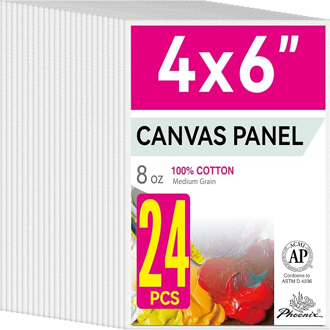 PHOENIX Small Painting Canvas Panels 4x6 Inch, 24 Bulk Pack - 8 Oz Triple by PHOENIX