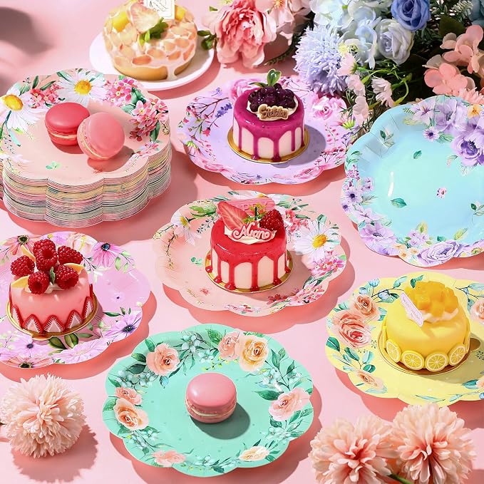 Funnymoom 60 Pcs Floral Party Plates Floral Disposable Paper Plates, 7 Inch - Image 6