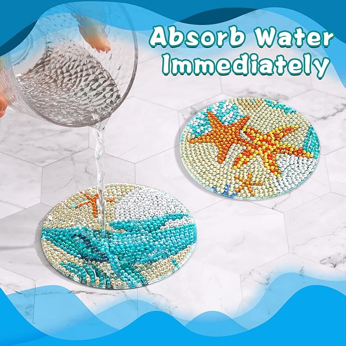 UPINS Ocean Diamond Art Painting Coaster Kit, Non Slip Coaster Art Supplies - Image 5