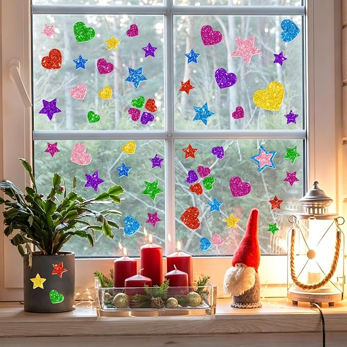 1000PCS Glitter Foam Stickers, Colorful Heart & Star Stickers, Self-Adhesive - Image 7