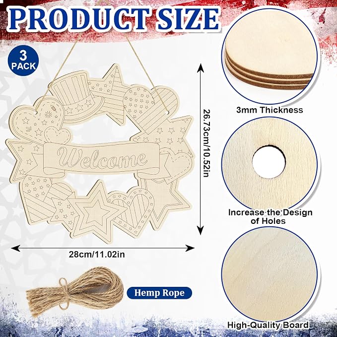 Large 12" Wooden 4th of July Crafts Star Ornaments to Paint, DIY Blank - Image 2