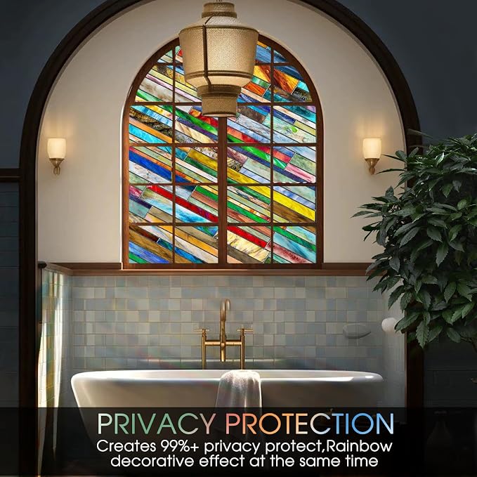 Coavas Stained Glass Window Film: Upgrade 3D Rainbow Window Clings Sun Blocking - Image 3