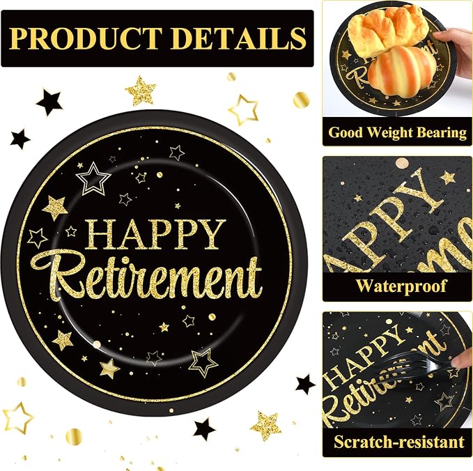48Pcs Happy Retirement Paper Plates and Napkins Retirement Party Decorations - Image 3