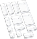 SMARTAKE 13-Piece Drawer Organizers with Non-Slip Silicone Pads, 5-Size Desk Bathroom Drawer Organizer Trays Storage Tray for Makeup, Jewelries, Utensils in Bedroom Dresser, Office and Kitchen, Clear