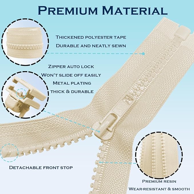 ANPURZII 2PCS #5 18 Inch Beige Separating Jacket Zippers - Image 3