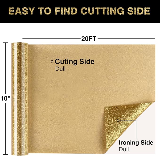 Gold Glitter HTV Heat Transfer Vinyl Roll 12inch x 20 ft - Image 2
