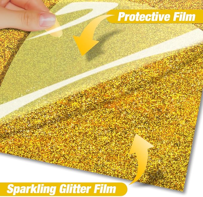 VinylRus Gold Glitter HTV Heat Transfer Vinyl Roll-12 x 10ft Gold - Image 3