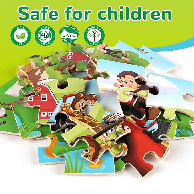Wooden Puzzles Toys for Kids Ages 3-5, Animals Theme Wood Jigsaw Puzzles - Image 4