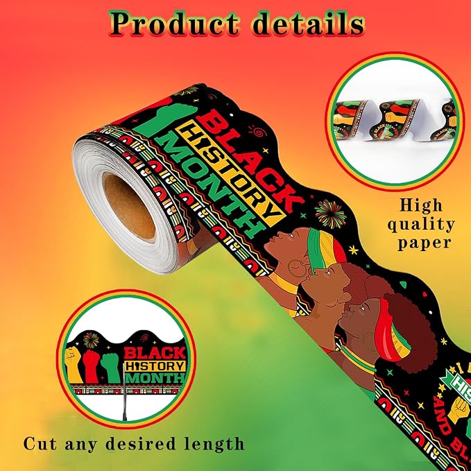 69 Feet Black History Month Bulletin Board Scalloped Kente Borders Classroom - Image 3