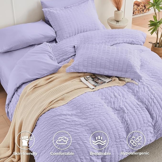 HYMOKEGE Light Purple King Size Comforter Set Seersucker 7 Pieces, All Season - Image 3