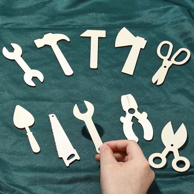 50 pcs Mixed Styles Labor Tool Theme Unfinished Wood Cutout Charms Scissors Axe - Image 4