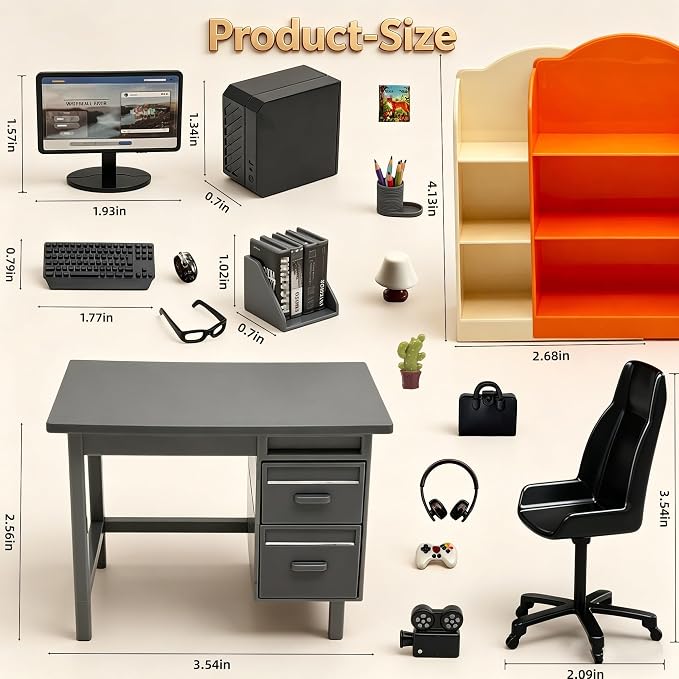 1:12 Scale Dollhouse Furniture, Miniature Office Furniture Set, 80+ Pcs - Image 2
