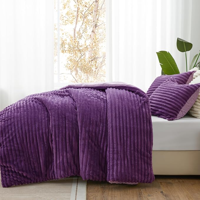 BEDELITE Fleece Twin Comforter Set -Super Soft & Warm Fluffy Purple Bedding - Image 2